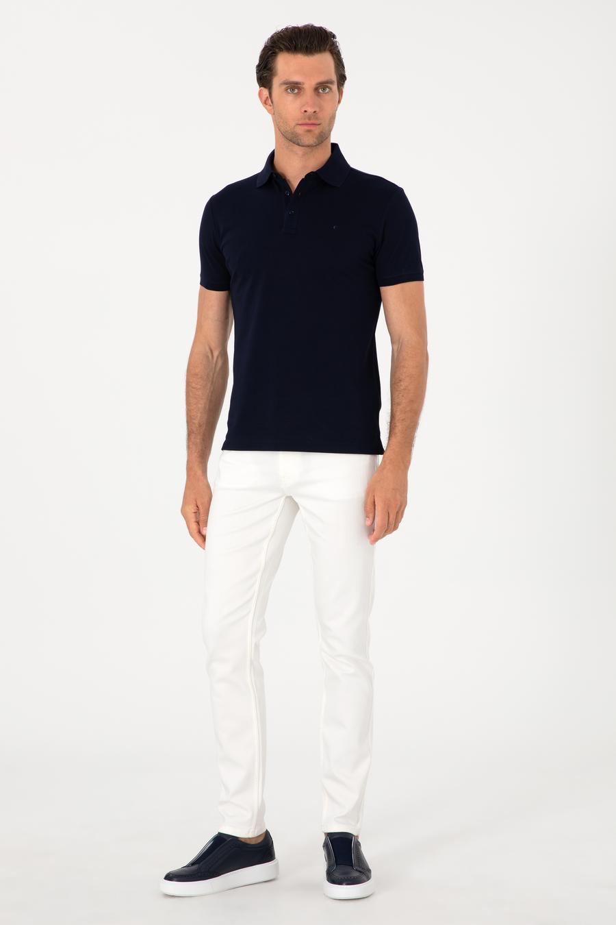 Lacivert Slim Fit %100 Pamuk Polo Yaka Basic T-shirt - 50300934037