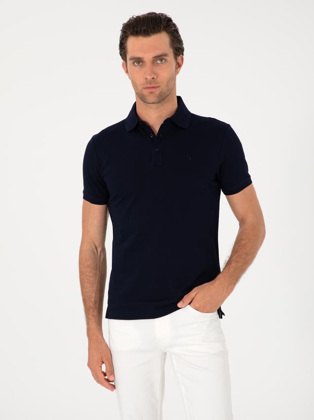 Lacivert Slim Fit %100 Pamuk Polo Yaka Basic T-shirt