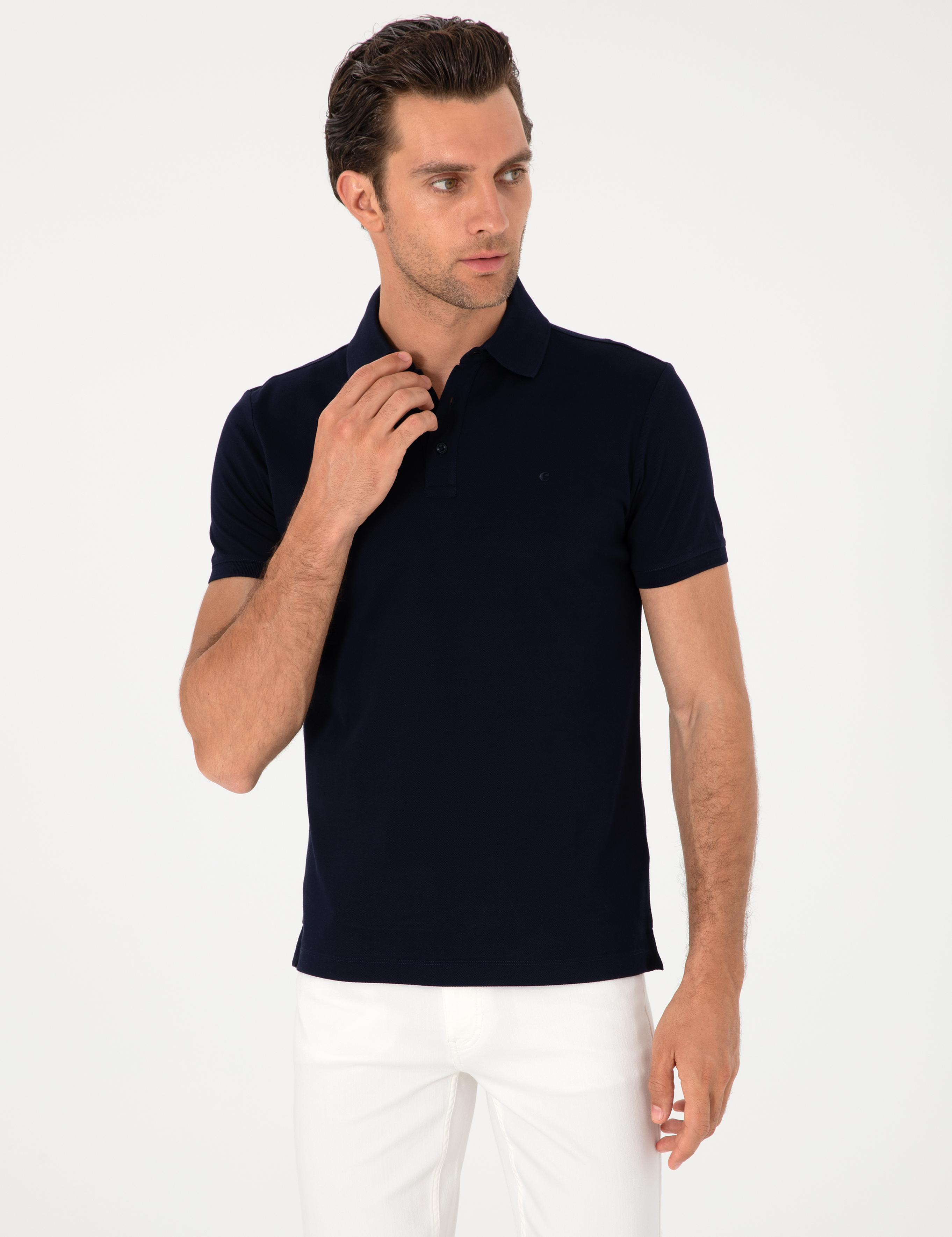 Lacivert Slim Fit %100 Pamuk Polo Yaka Basic T-shirt - 50300934037