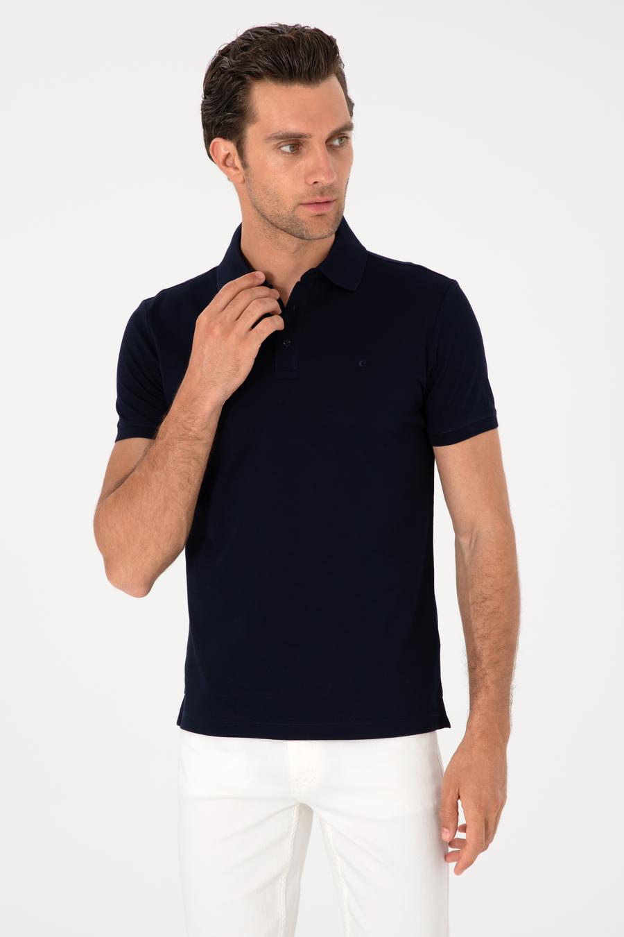 Lacivert Slim Fit %100 Pamuk Polo Yaka Basic T-shirt - 50300934037