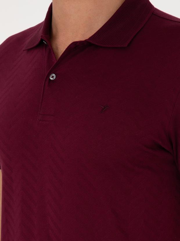 Bordo Slim Fit %100 Pamuk Polo Yaka T-shirt