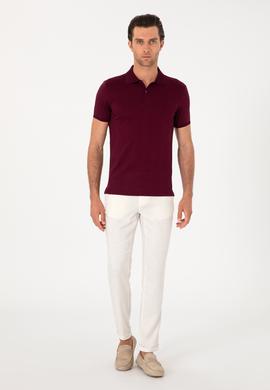 Ekru Slim Fit Çizgili Keten Karışımlı Spor Pantolon