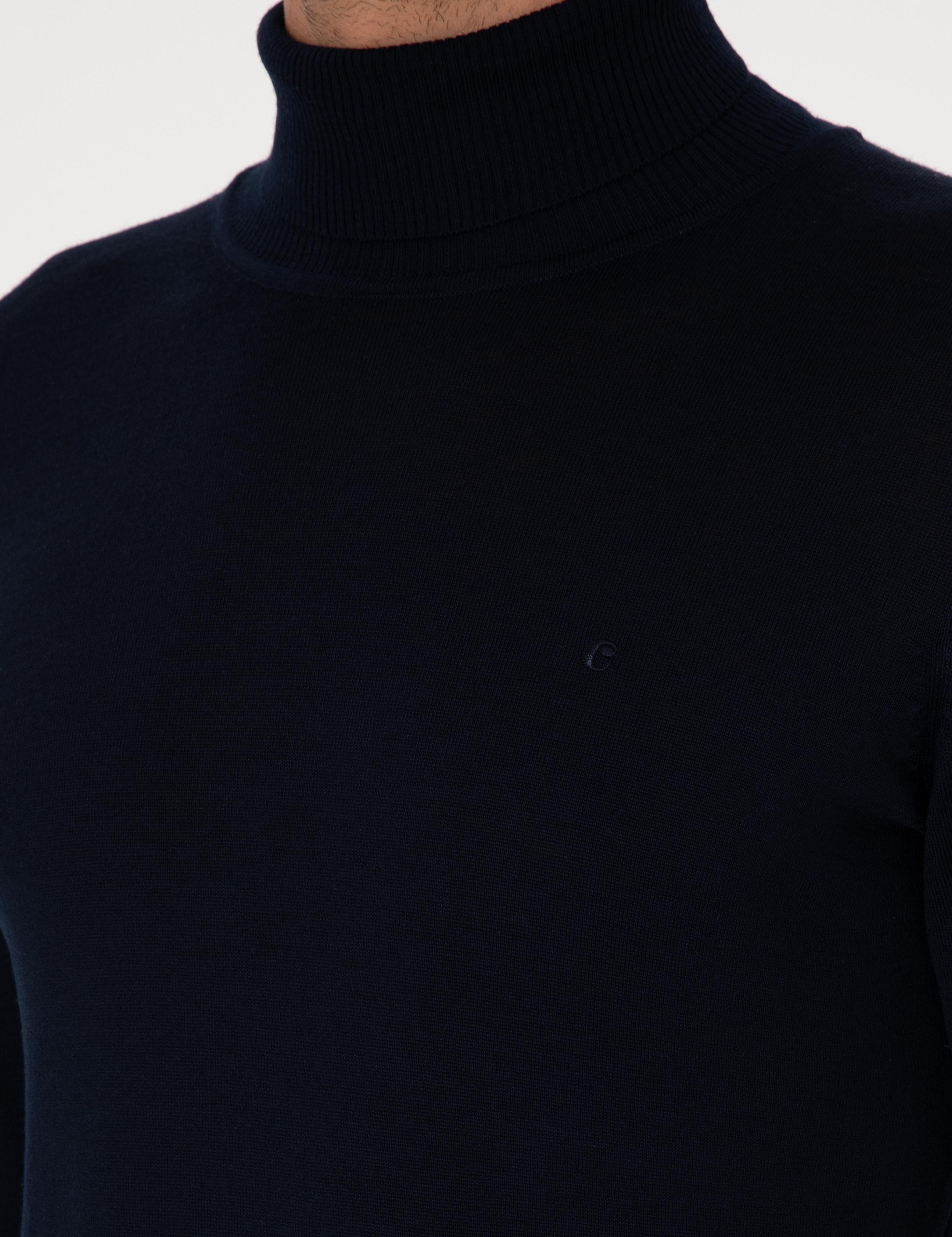 Lacivert Slim Fit Yün Karışımlı Balıkçı Yaka Basic Triko Kazak - 50270163025