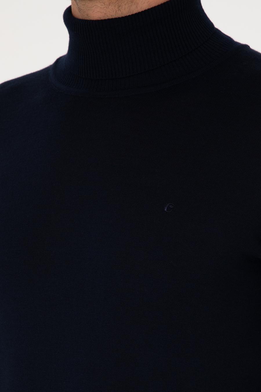 Lacivert Slim Fit Yün Karışımlı Balıkçı Yaka Basic Triko Kazak - 50270163025