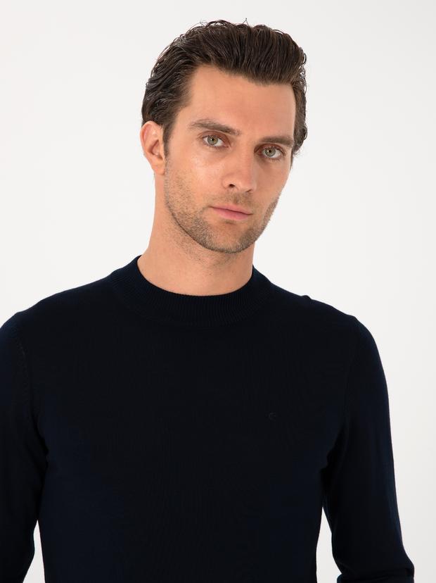 Lacivert Slim Fit Basic Kazak