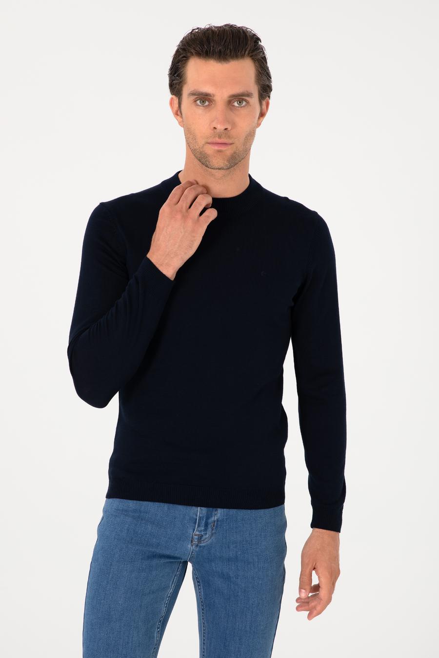 Lacivert Slim Fit Yün Karışımlı Çeyrek Balıkçı Yaka Basic Triko Kazak - 50276521048