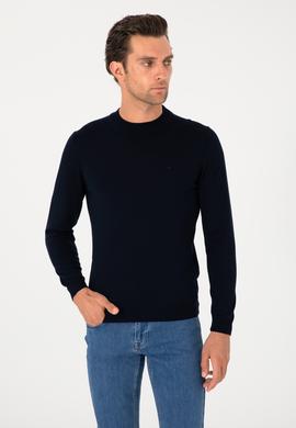 Lacivert Slim Fit Yün Karışımlı Çeyrek Balıkçı Yaka Basic Triko Kazak
