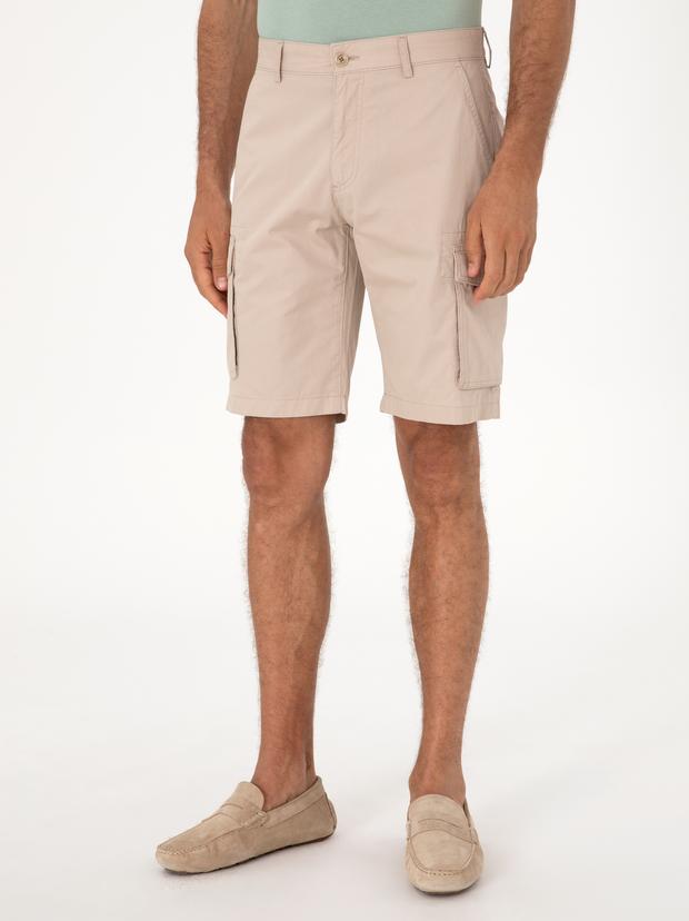 Bej Comfort Fit %100 Pamuk Bermuda Şort
