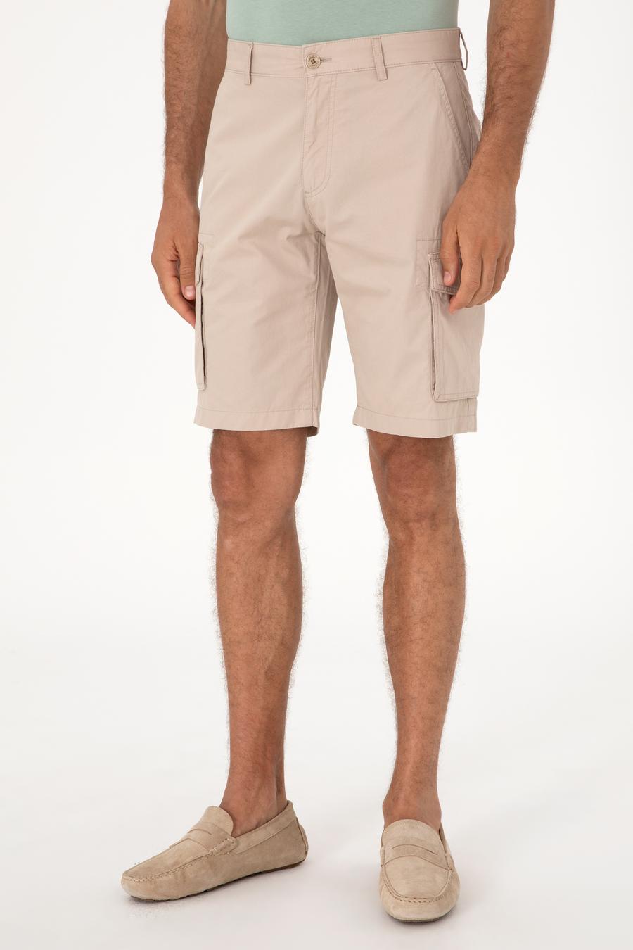 Bej Comfort Fit %100 Pamuk Bermuda Şort - 50298887172