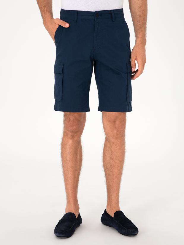 Lacivert Comfort Fit %100 Pamuk Bermuda Şort