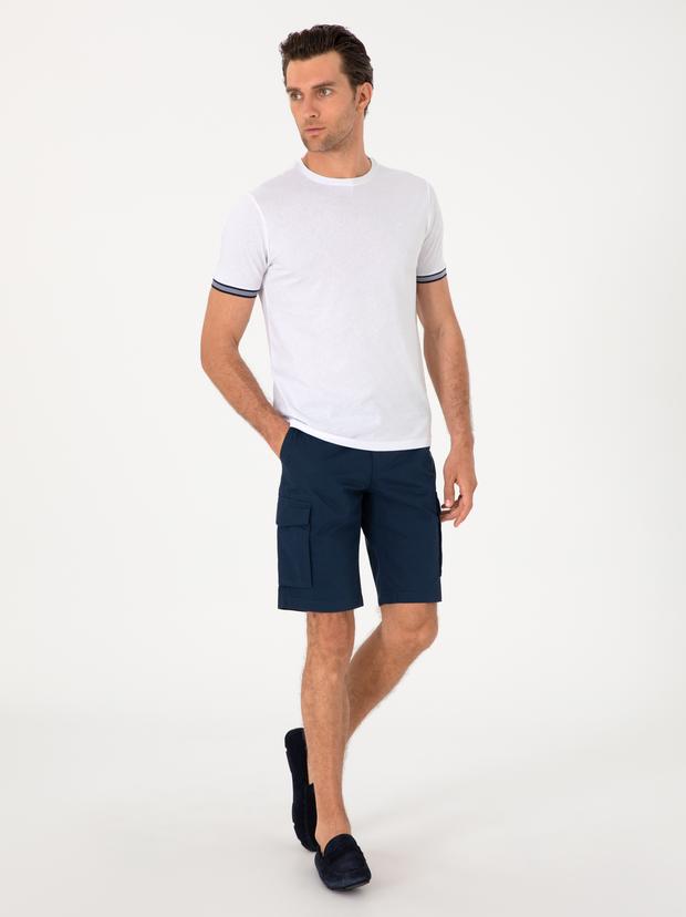 Lacivert Comfort Fit %100 Pamuk Bermuda Şort