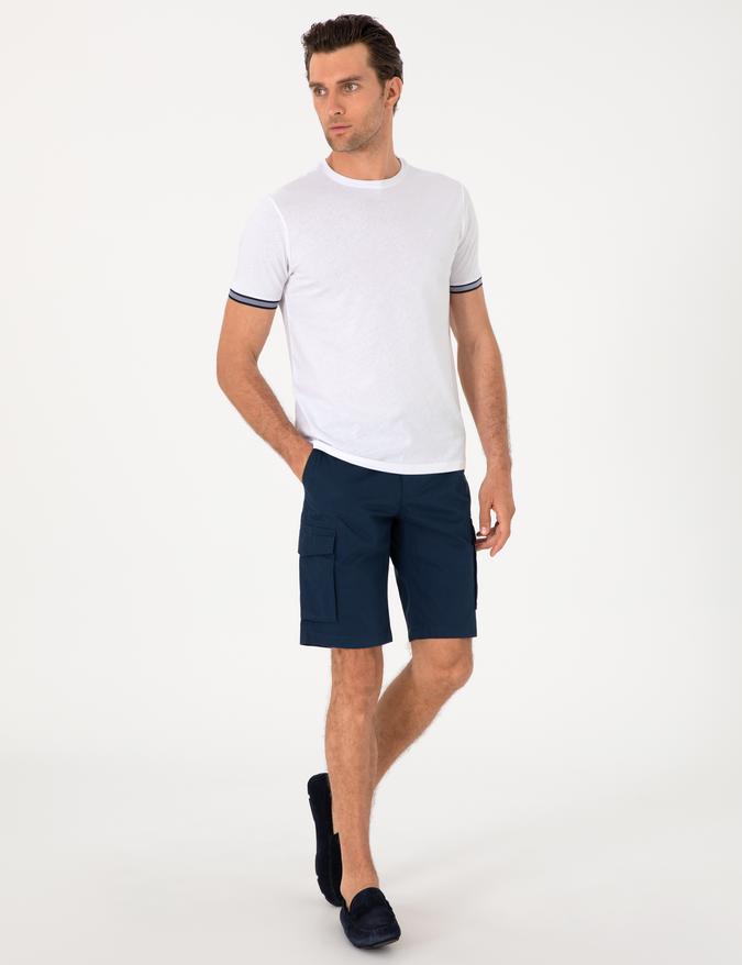 Lacivert Comfort Fit %100 Pamuk Bermuda Şort