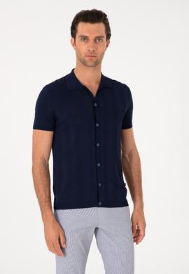 Lacivert Regular Fit Kısa Kollu Triko Hırka