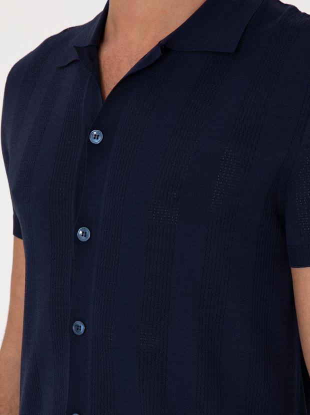 Lacivert Regular Fit Kısa Kollu Triko Hırka