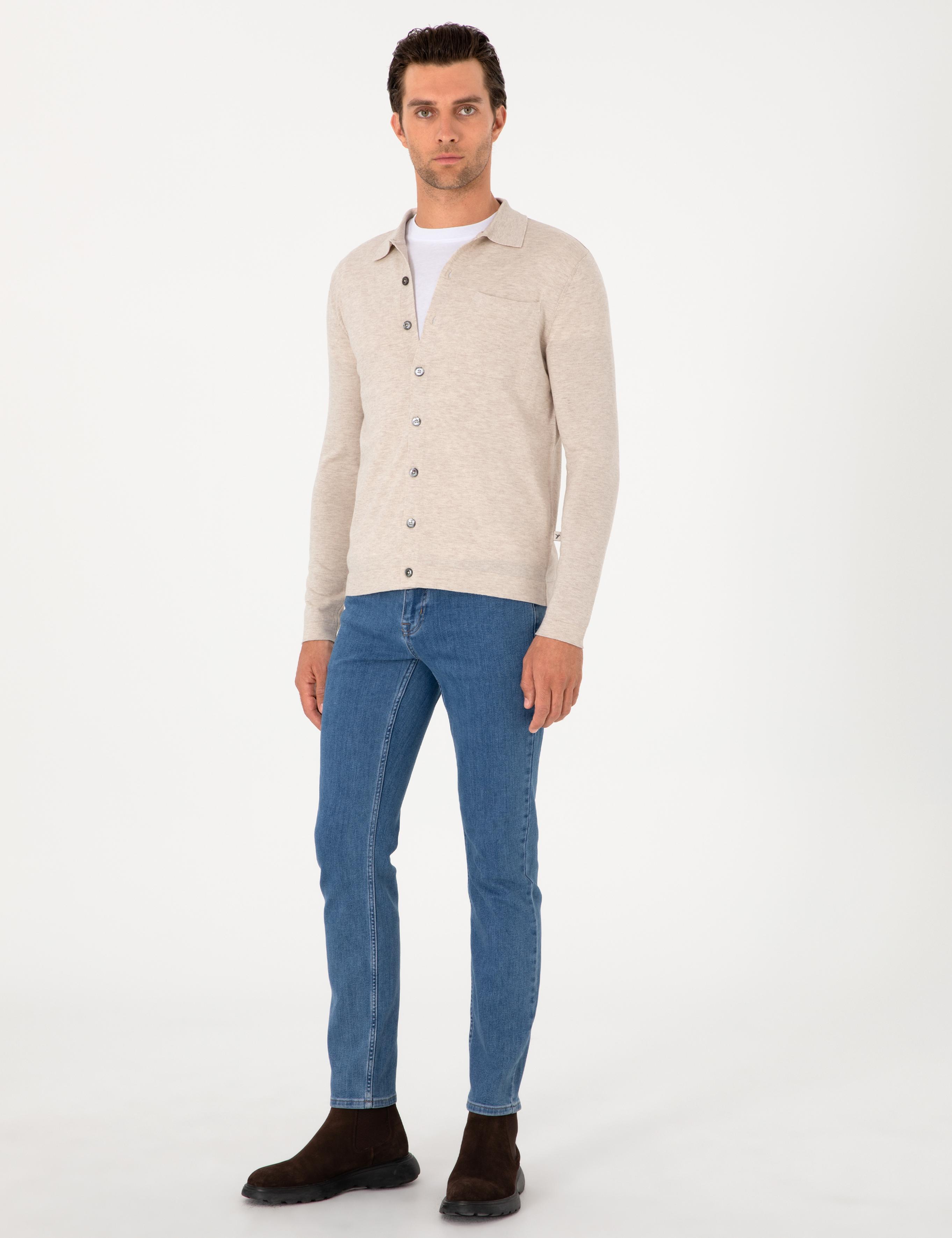 Bej Regular Fit Yün Karışımlı Triko Hırka - 50299422017
