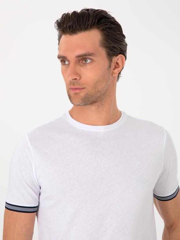 Beyaz Regular Fit %100 Pamuk Bisiklet Yaka T-shirt