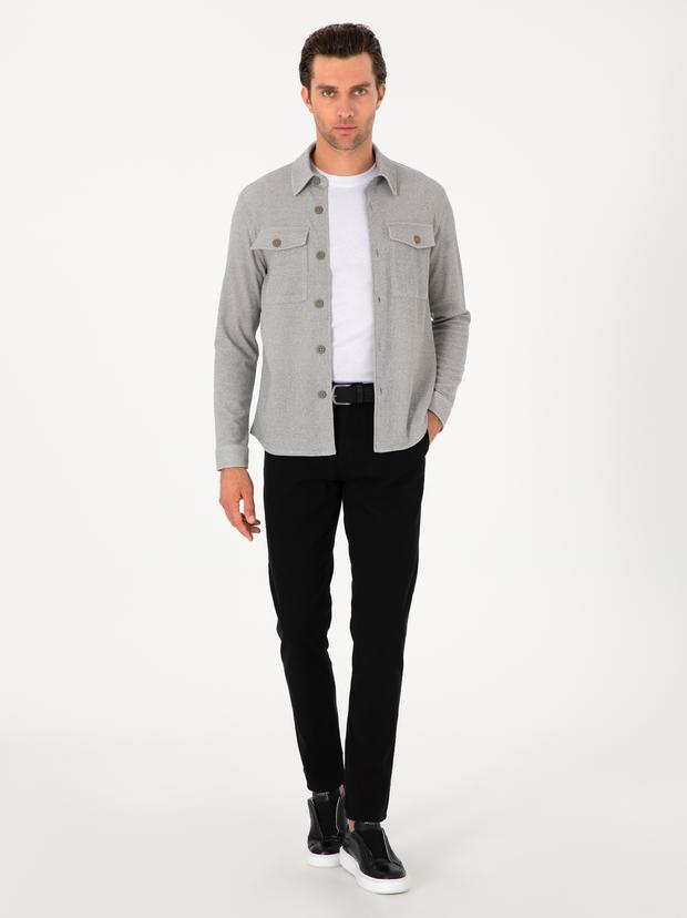 Siyah Slim Fit Pamuk Karışımlı Kanvas Pantolon