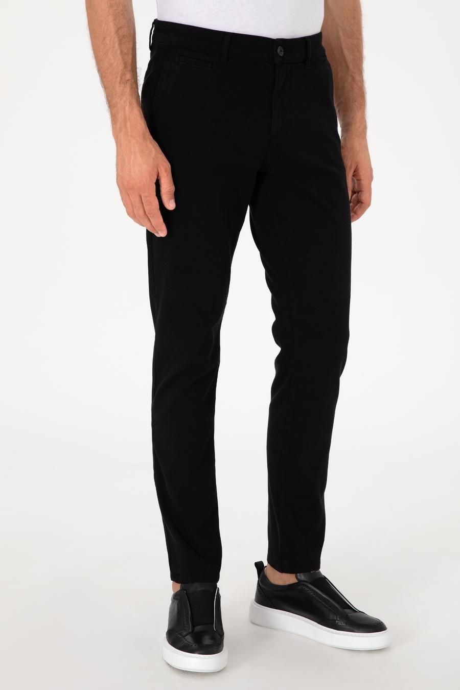 Siyah Slim Fit Pamuk Karışımlı Kanvas Pantolon - 50305640108