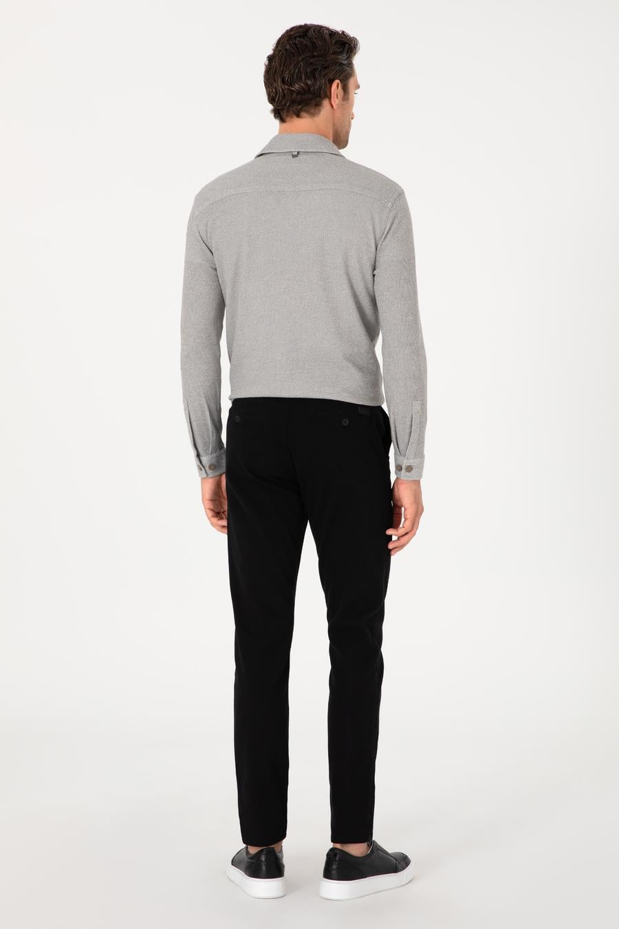 Siyah Slim Fit Pamuk Karışımlı Kanvas Pantolon - 50305640108
