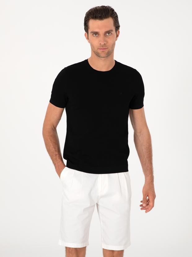 Siyah Slim Fit Bisiklet Yaka Triko T-shirt