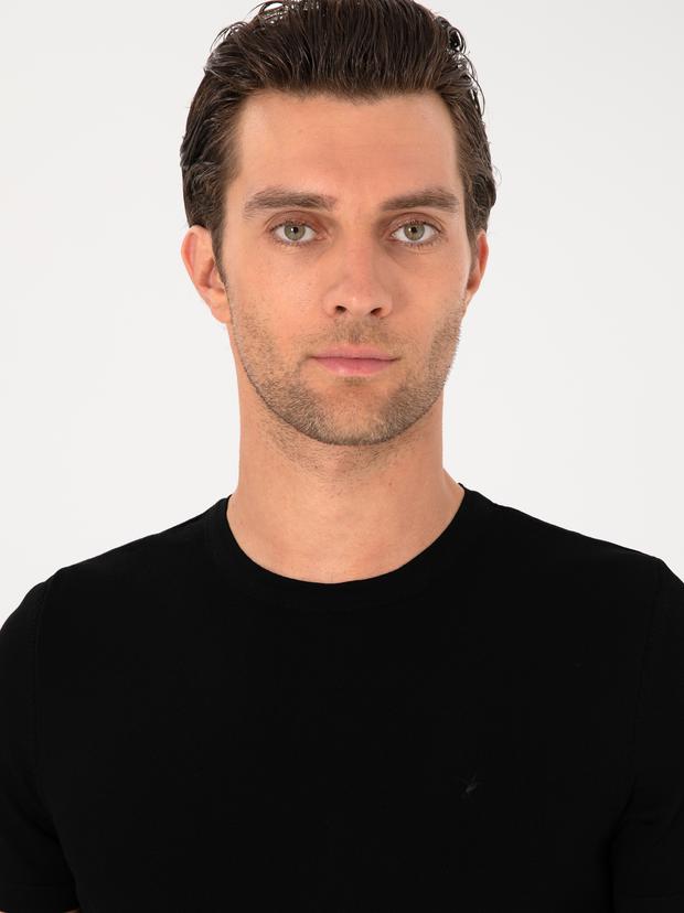 Siyah Slim Fit Bisiklet Yaka Triko T-shirt