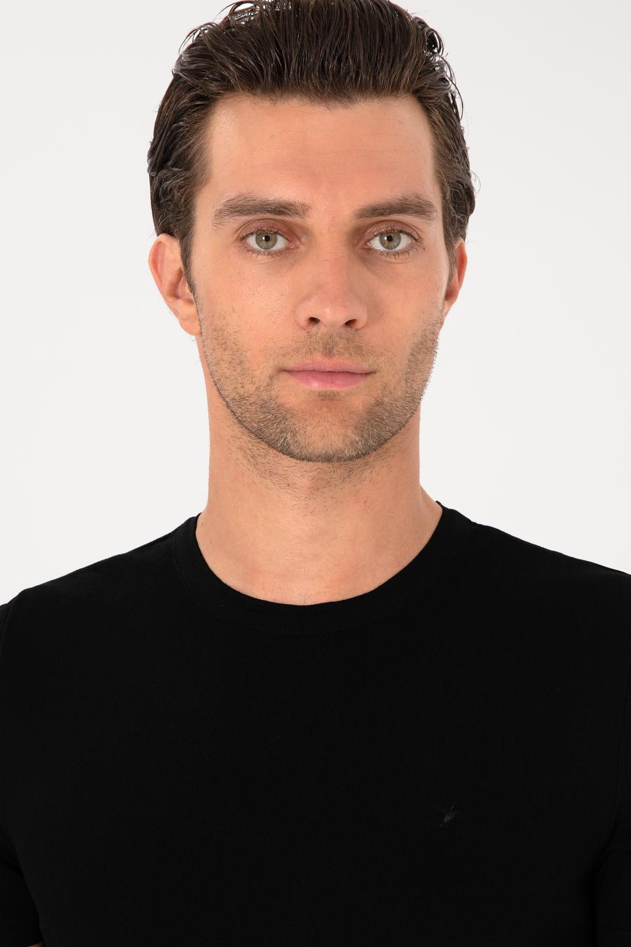 Siyah Slim Fit Bisiklet Yaka Triko T-shirt - 50313587014