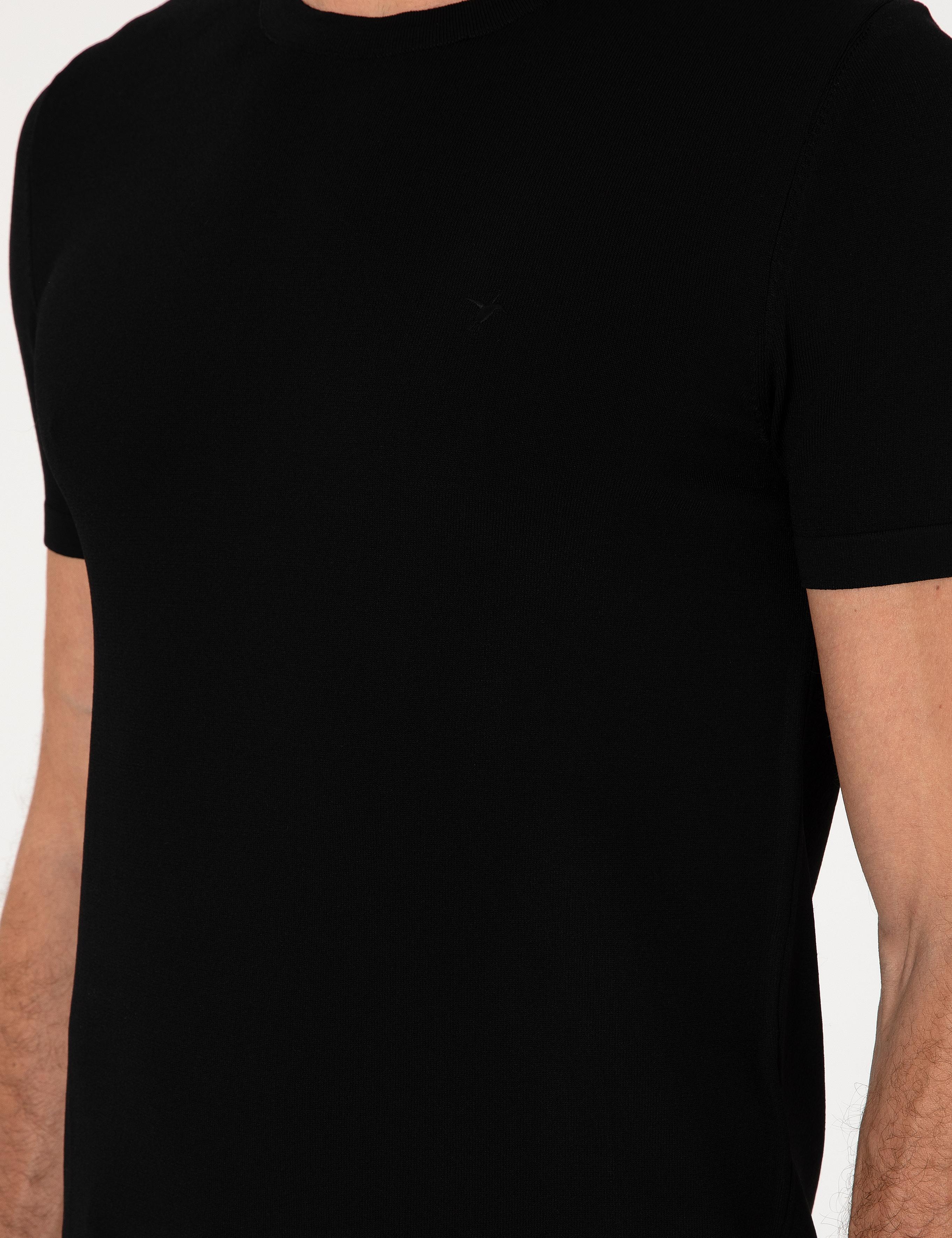 Siyah Slim Fit Bisiklet Yaka Triko T-shirt - 50313587014