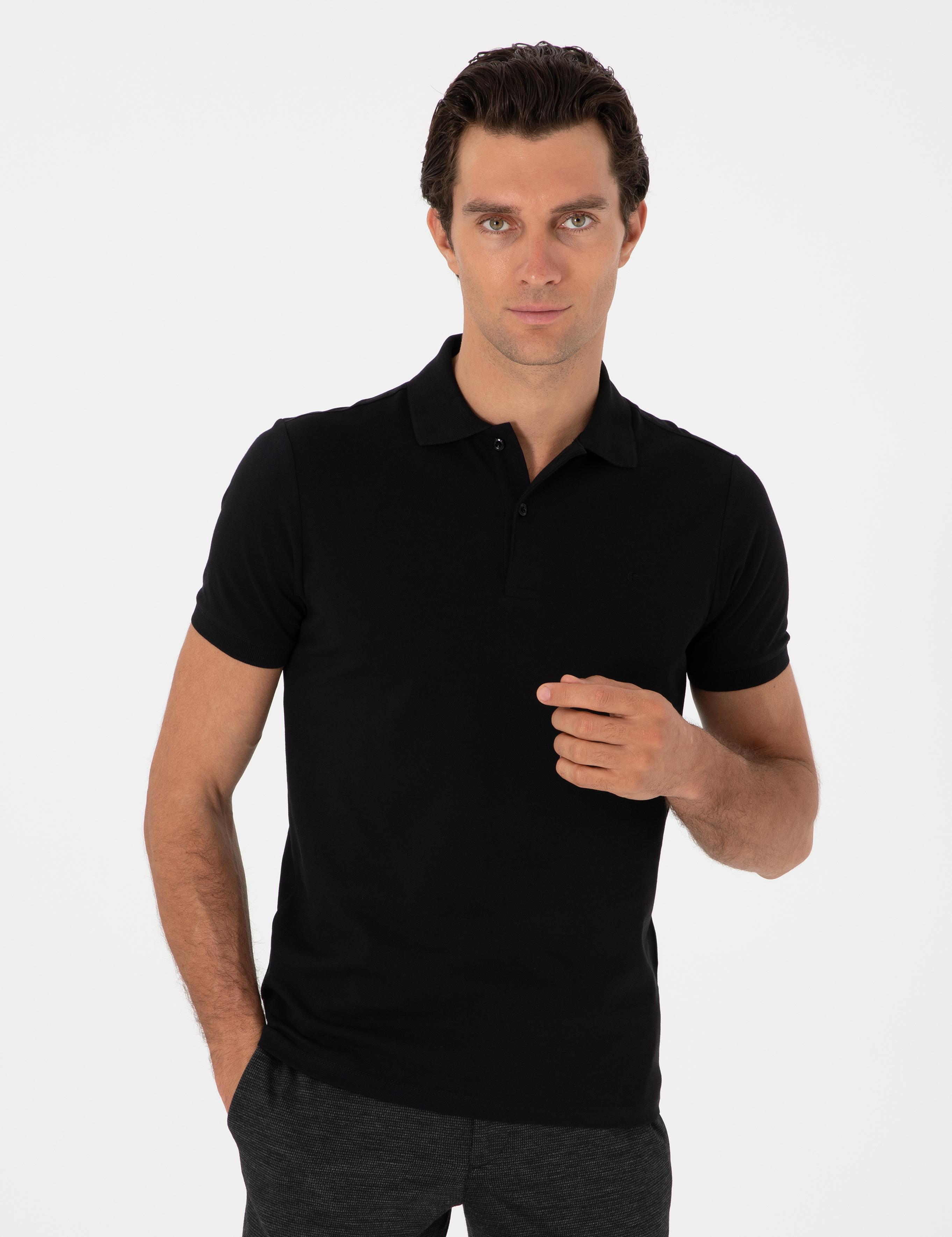 Siyah Slim Fit %100 Pamuk Polo Yaka T-shirt - 50310024037