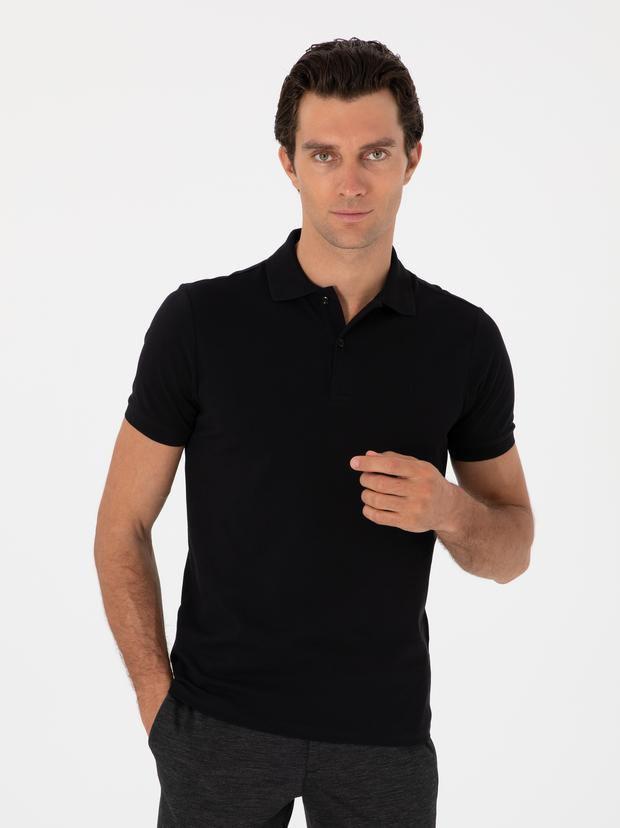 Siyah Slim Fit %100 Pamuk Polo Yaka T-shirt