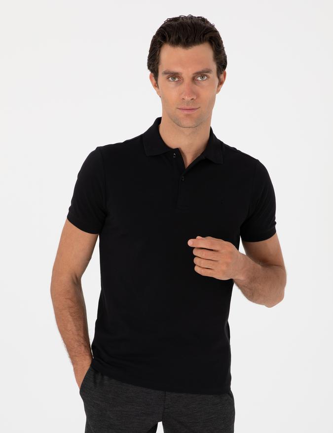 Siyah Slim Fit %100 Pamuk Polo Yaka T-shirt
