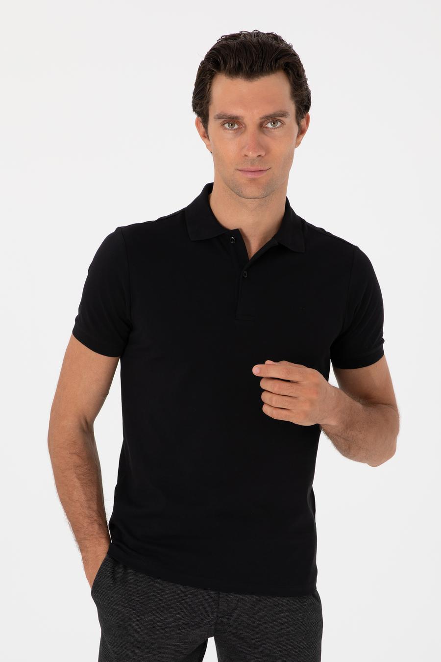 Siyah Slim Fit %100 Pamuk Polo Yaka T-shirt - 50310024037