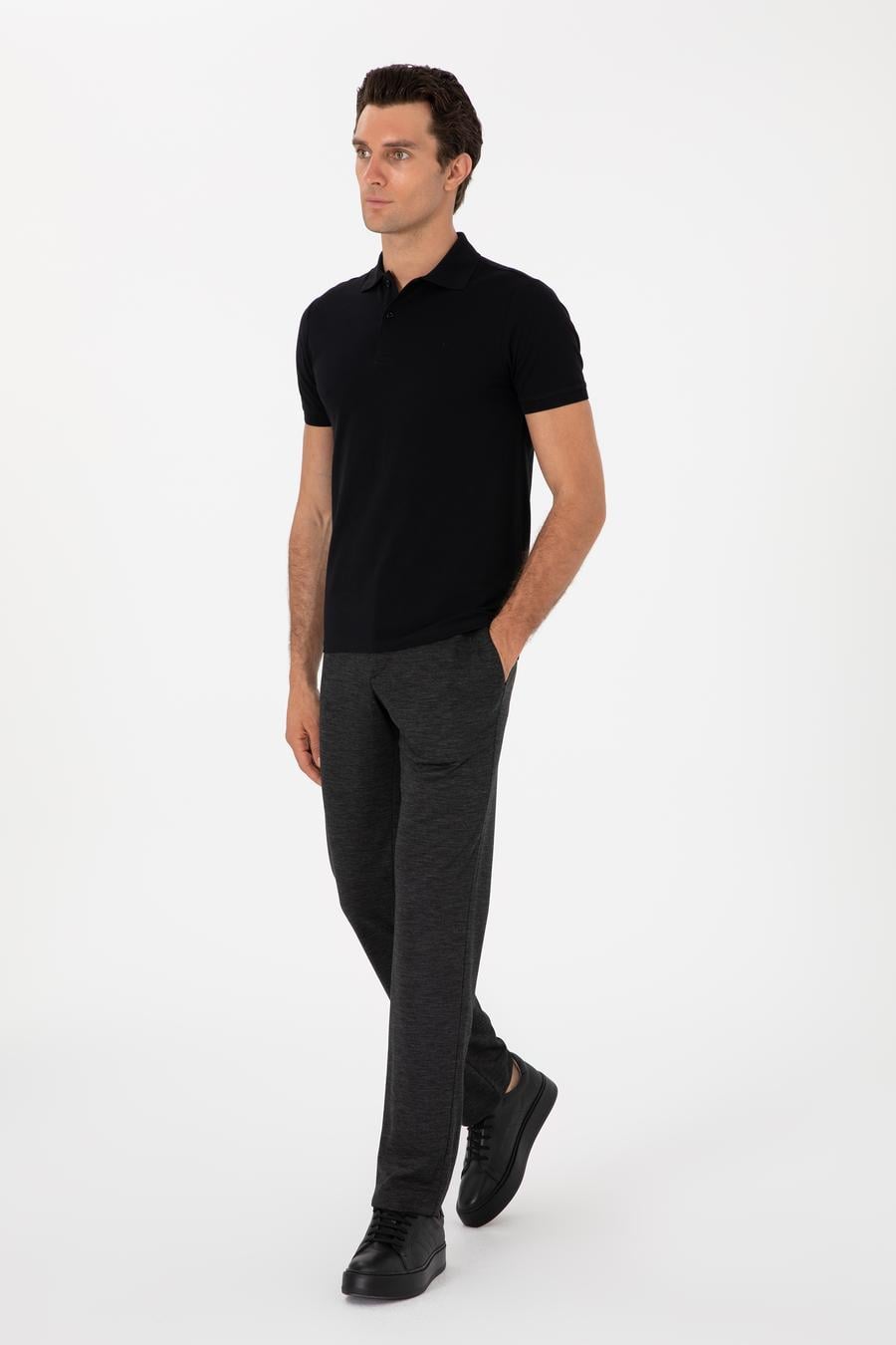 Siyah Slim Fit %100 Pamuk Polo Yaka T-shirt - 50310024037