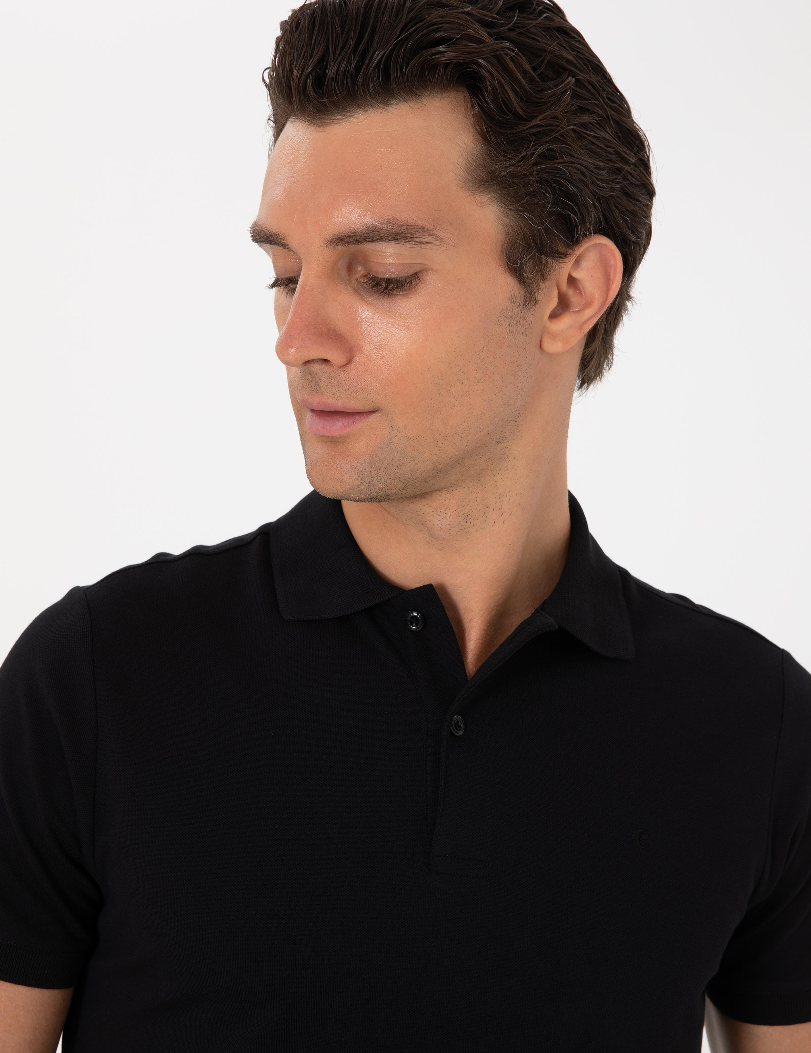 Siyah Slim Fit %100 Pamuk Polo Yaka T-shirt - 50310024037
