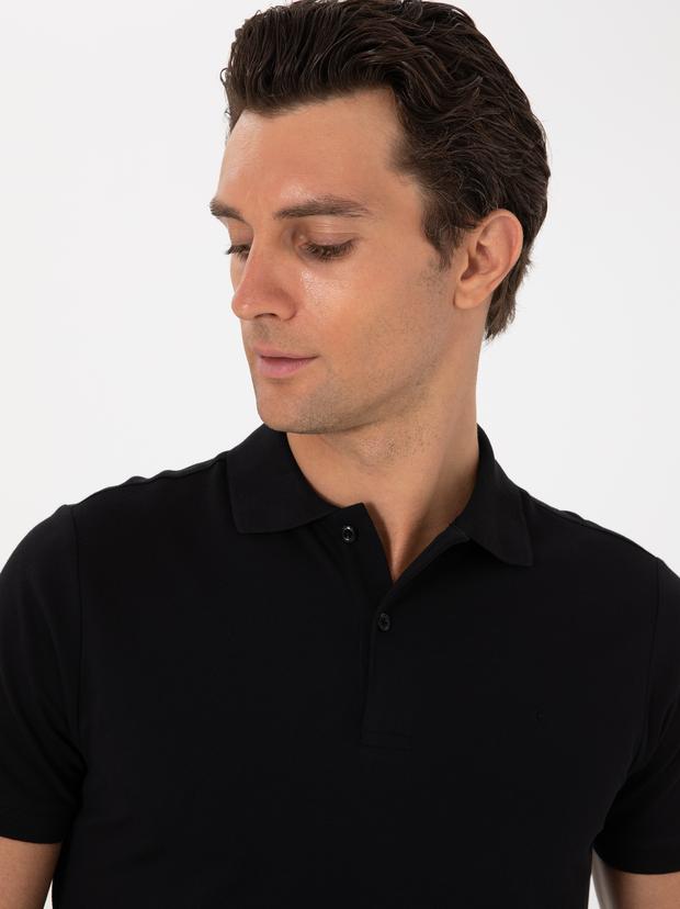 Siyah Slim Fit %100 Pamuk Polo Yaka T-shirt