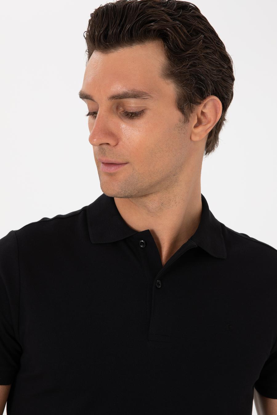 Siyah Slim Fit %100 Pamuk Polo Yaka T-shirt - 50310024037