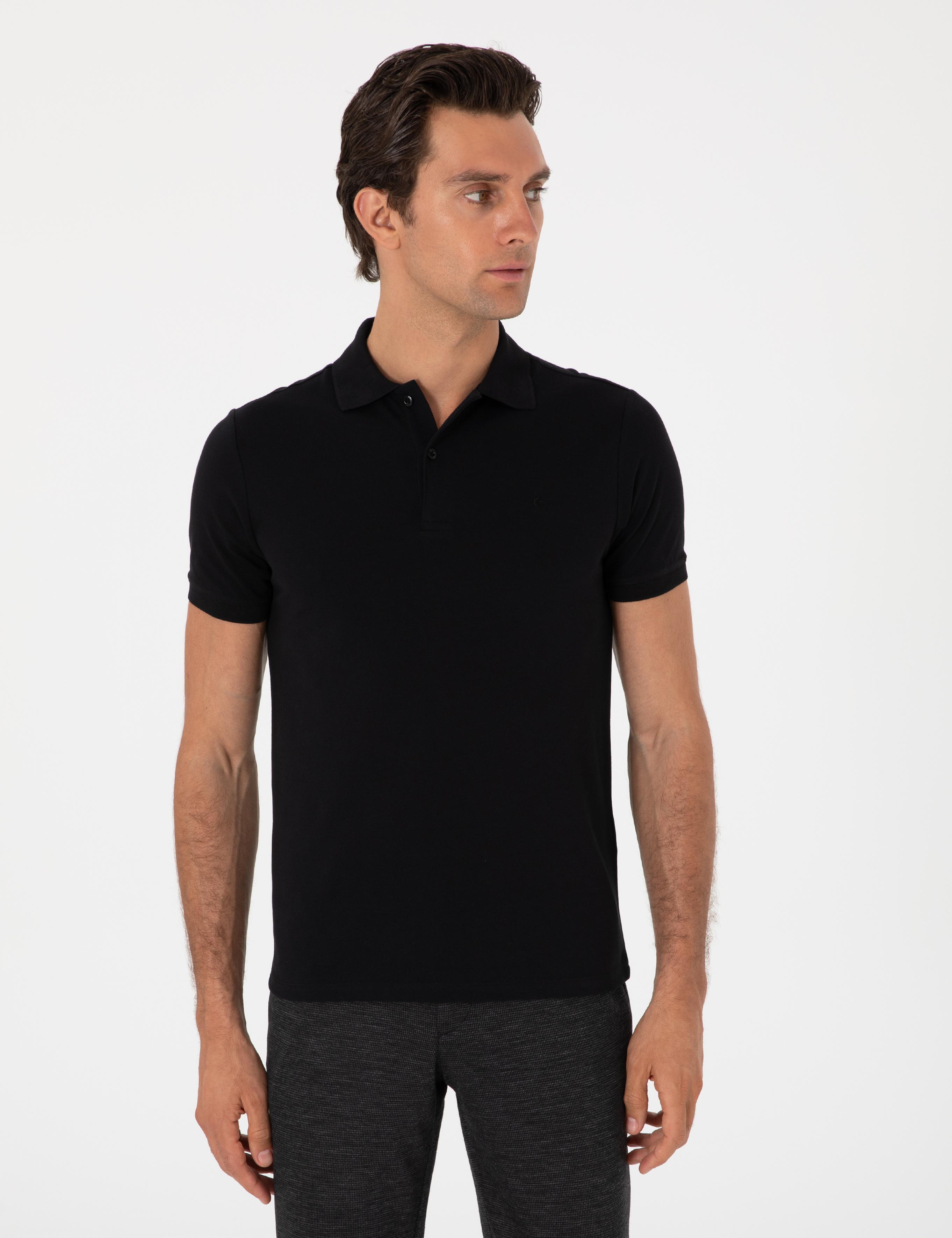 Siyah Slim Fit %100 Pamuk Polo Yaka T-shirt - 50310024037