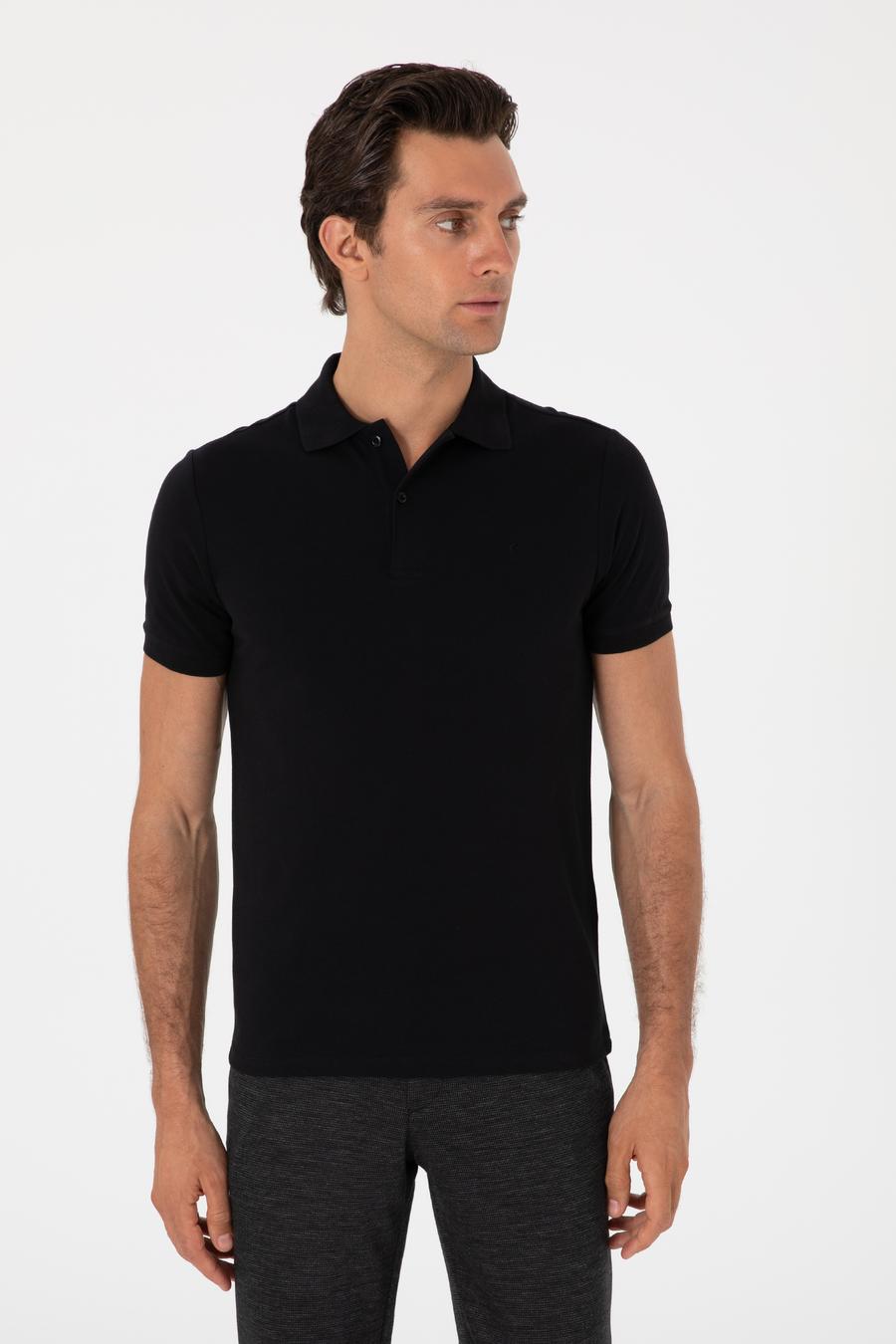 Siyah Slim Fit %100 Pamuk Polo Yaka T-shirt - 50310024037