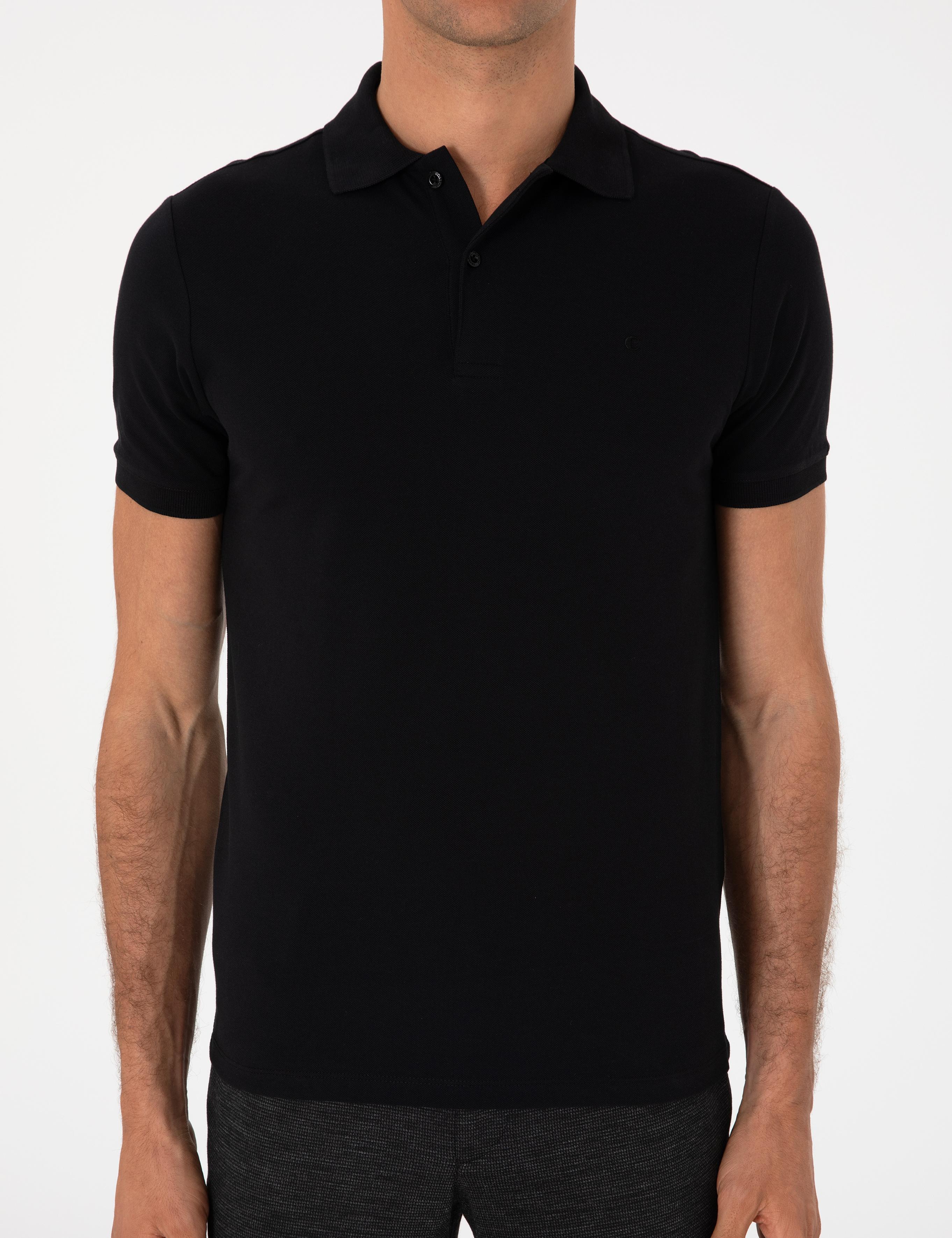 Siyah Slim Fit %100 Pamuk Polo Yaka T-shirt - 50310024037