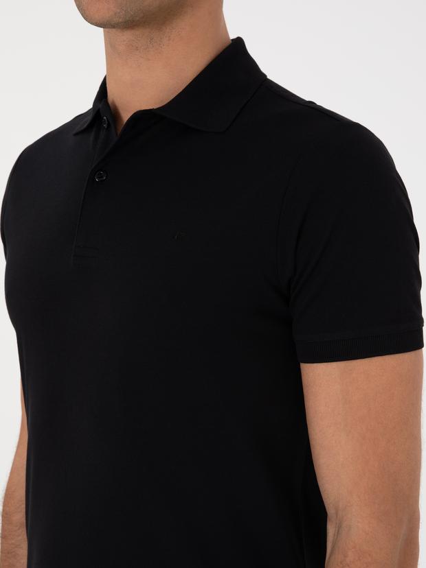 Siyah Slim Fit %100 Pamuk Polo Yaka T-shirt