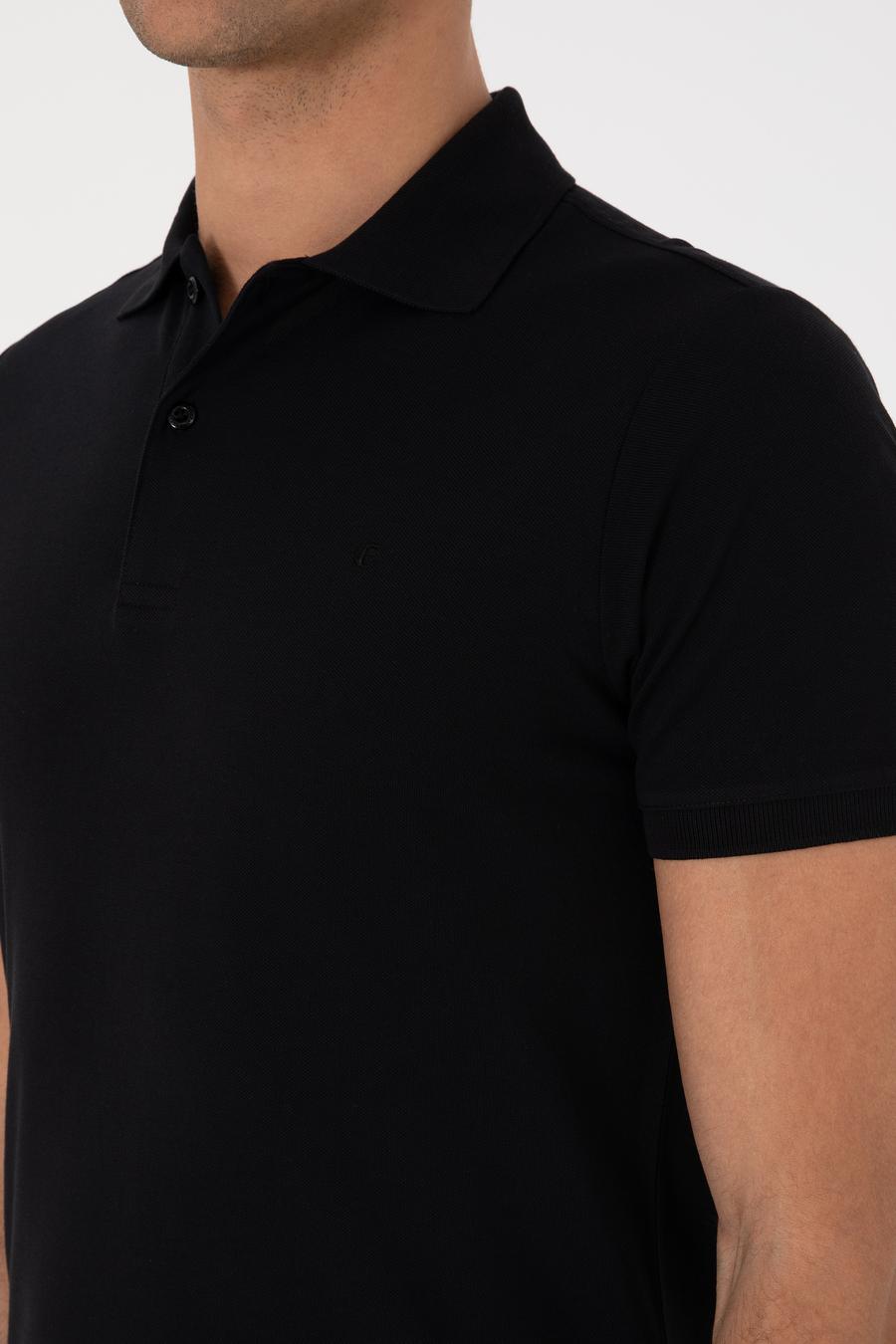 Siyah Slim Fit %100 Pamuk Polo Yaka T-shirt - 50310024037
