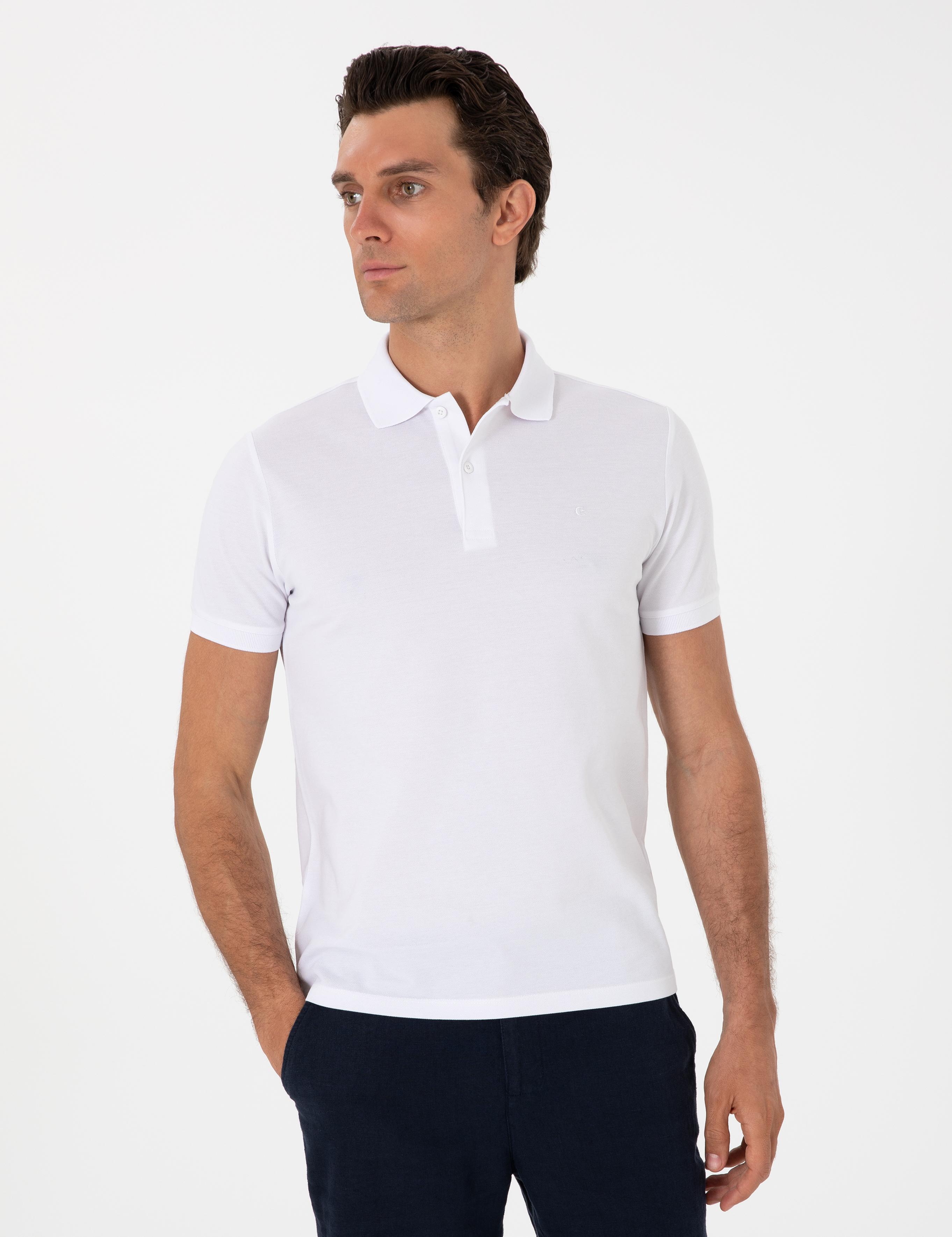 Beyaz Slim Fit %100 Pamuk Polo Yaka T-shirt - 50310024030