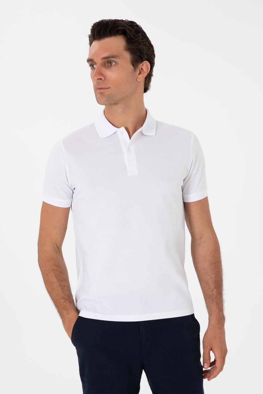 Beyaz Slim Fit %100 Pamuk Polo Yaka T-shirt - 50310024030