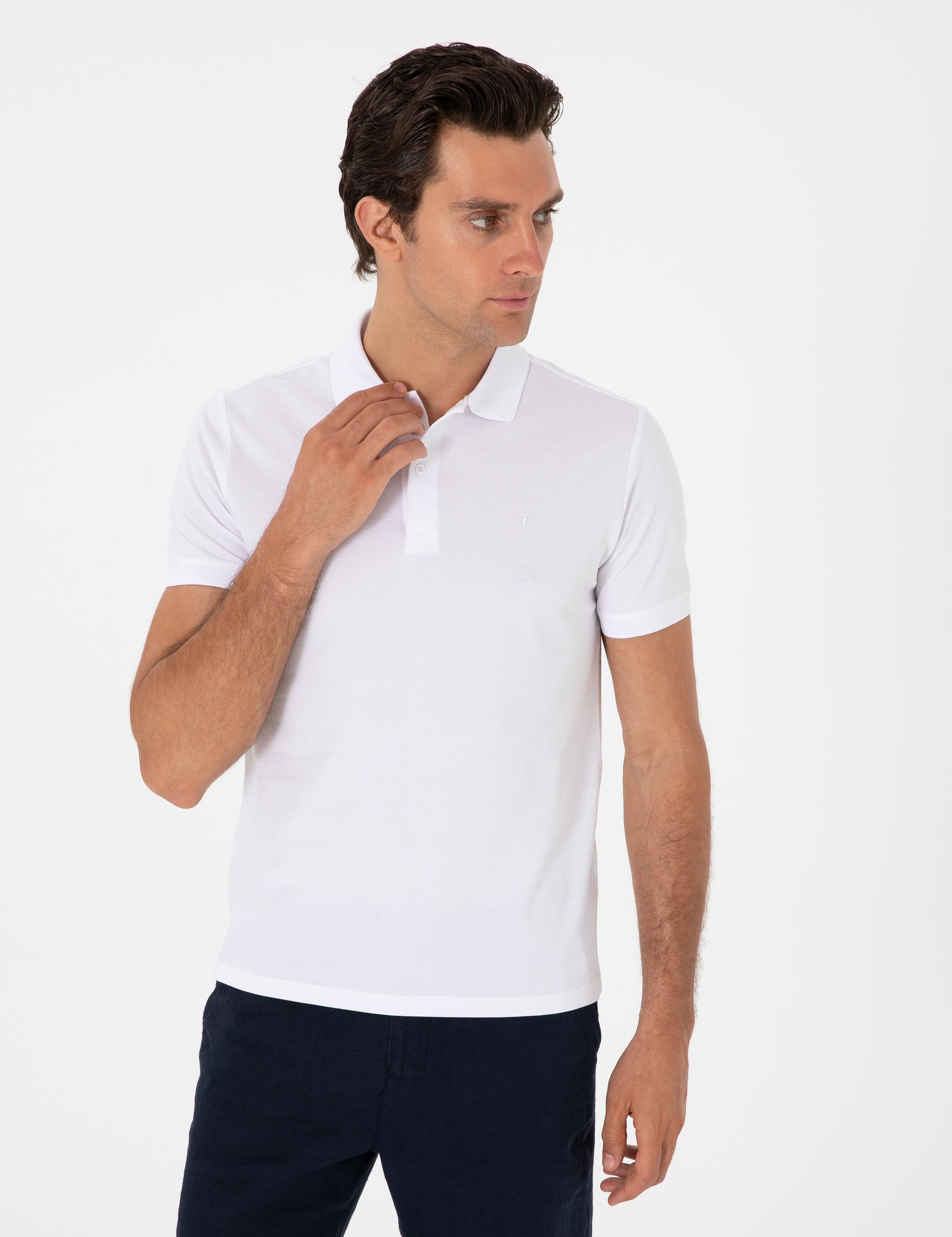 Beyaz Slim Fit %100 Pamuk Polo Yaka T-shirt - 50310024030
