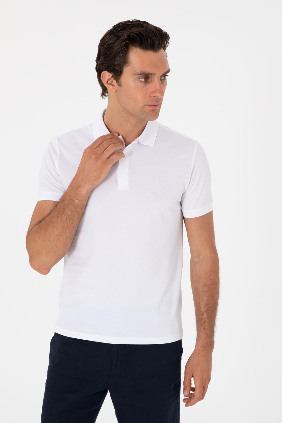 Beyaz Slim Fit %100 Pamuk Polo Yaka T-shirt - 50310024030