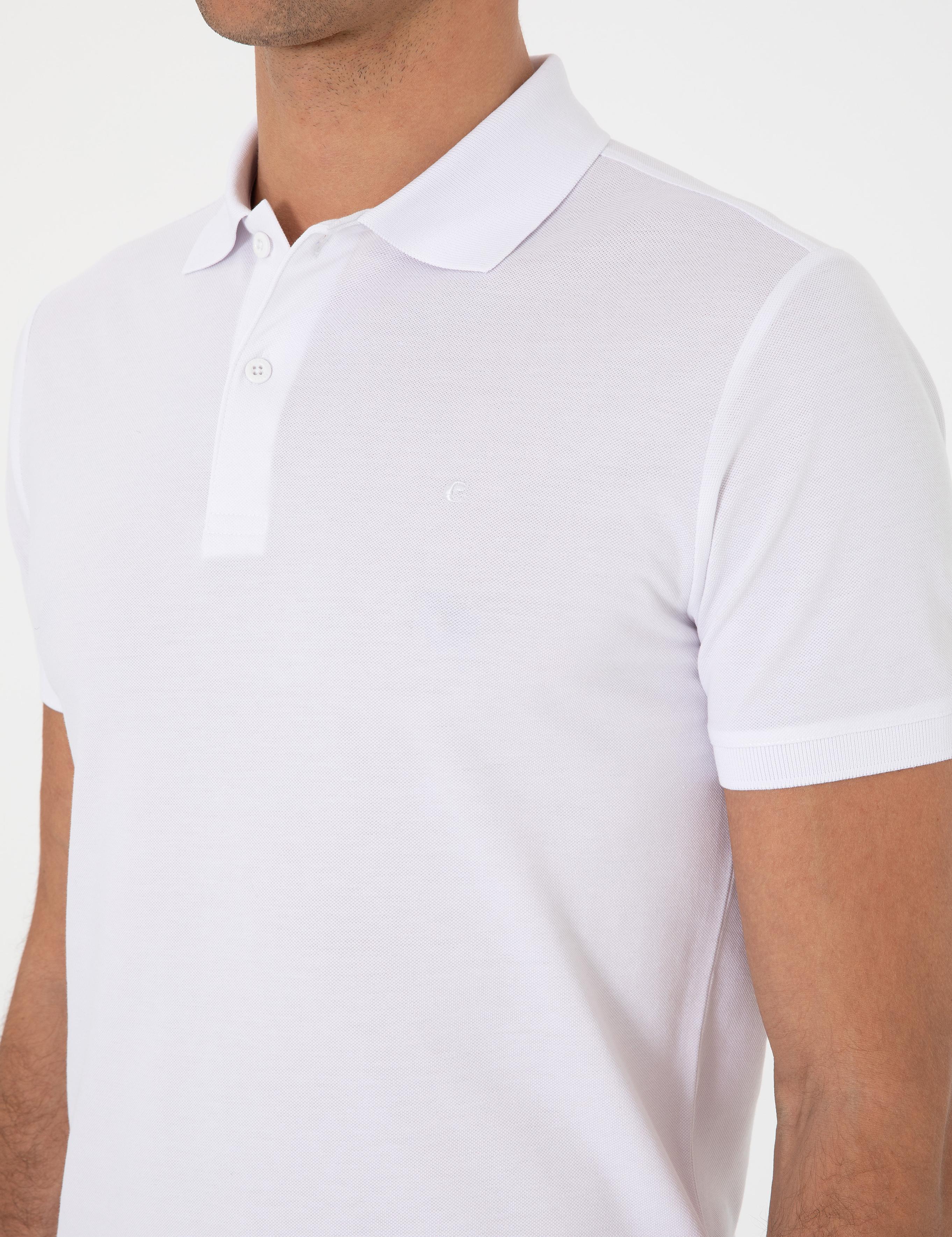 Beyaz Slim Fit %100 Pamuk Polo Yaka T-shirt - 50310024030