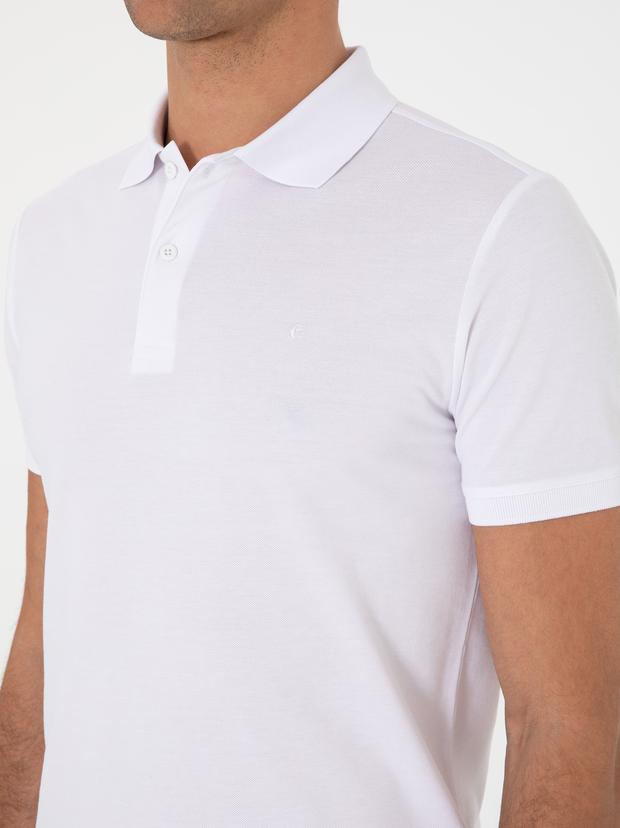 Beyaz Slim Fit %100 Pamuk Polo Yaka T-shirt