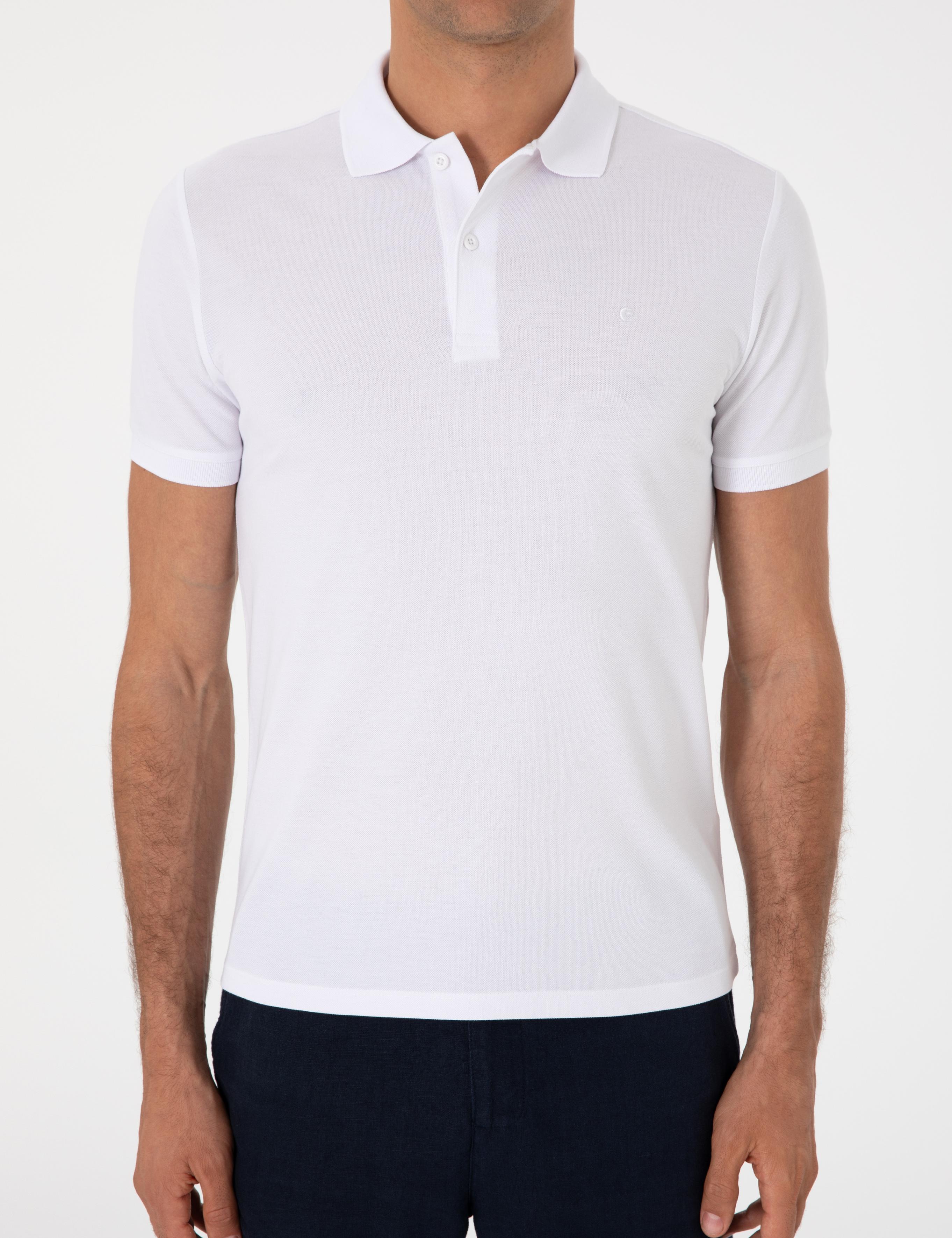 Beyaz Slim Fit %100 Pamuk Polo Yaka T-shirt - 50310024030