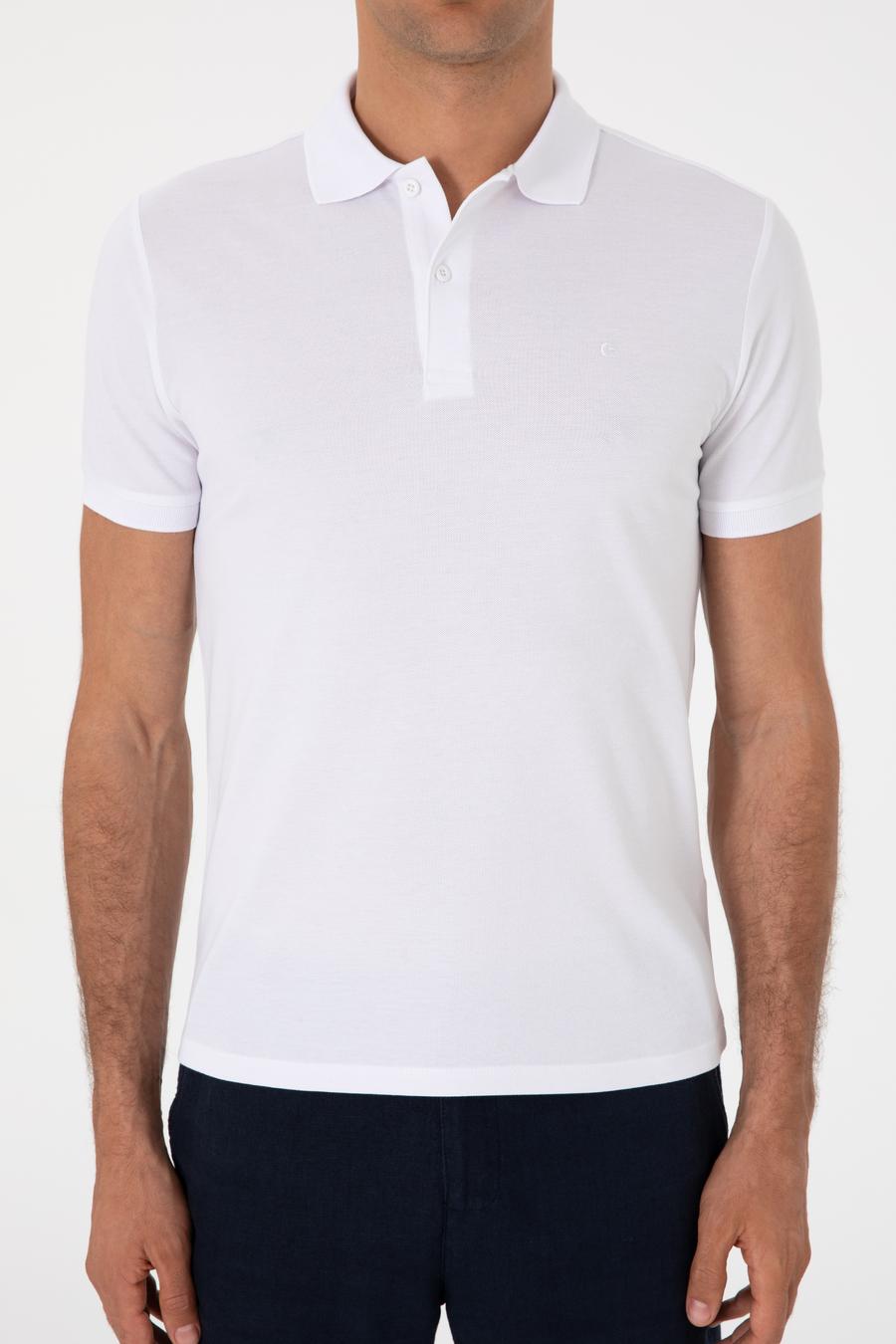 Beyaz Slim Fit %100 Pamuk Polo Yaka T-shirt - 50310024030