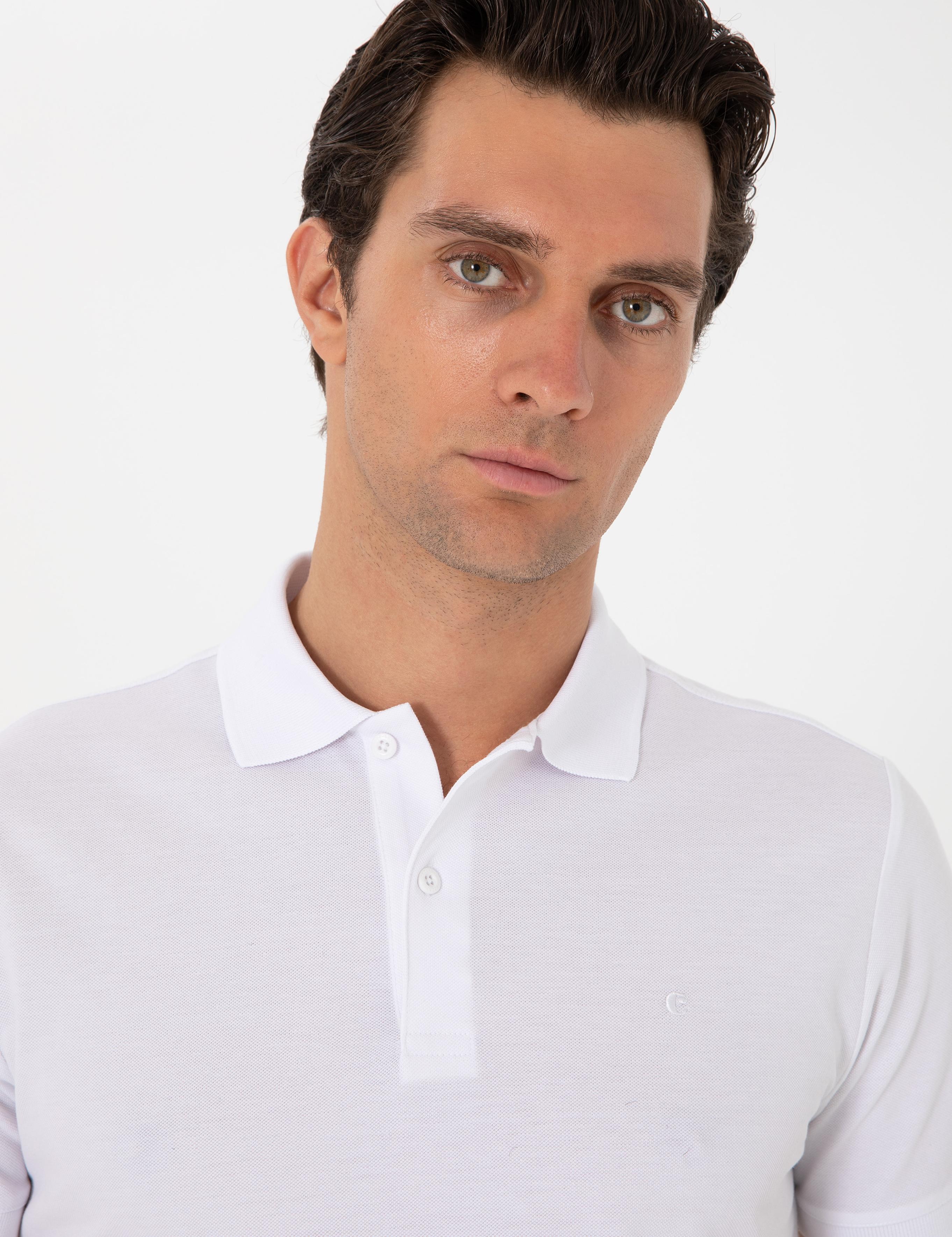 Beyaz Slim Fit %100 Pamuk Polo Yaka T-shirt - 50310024030