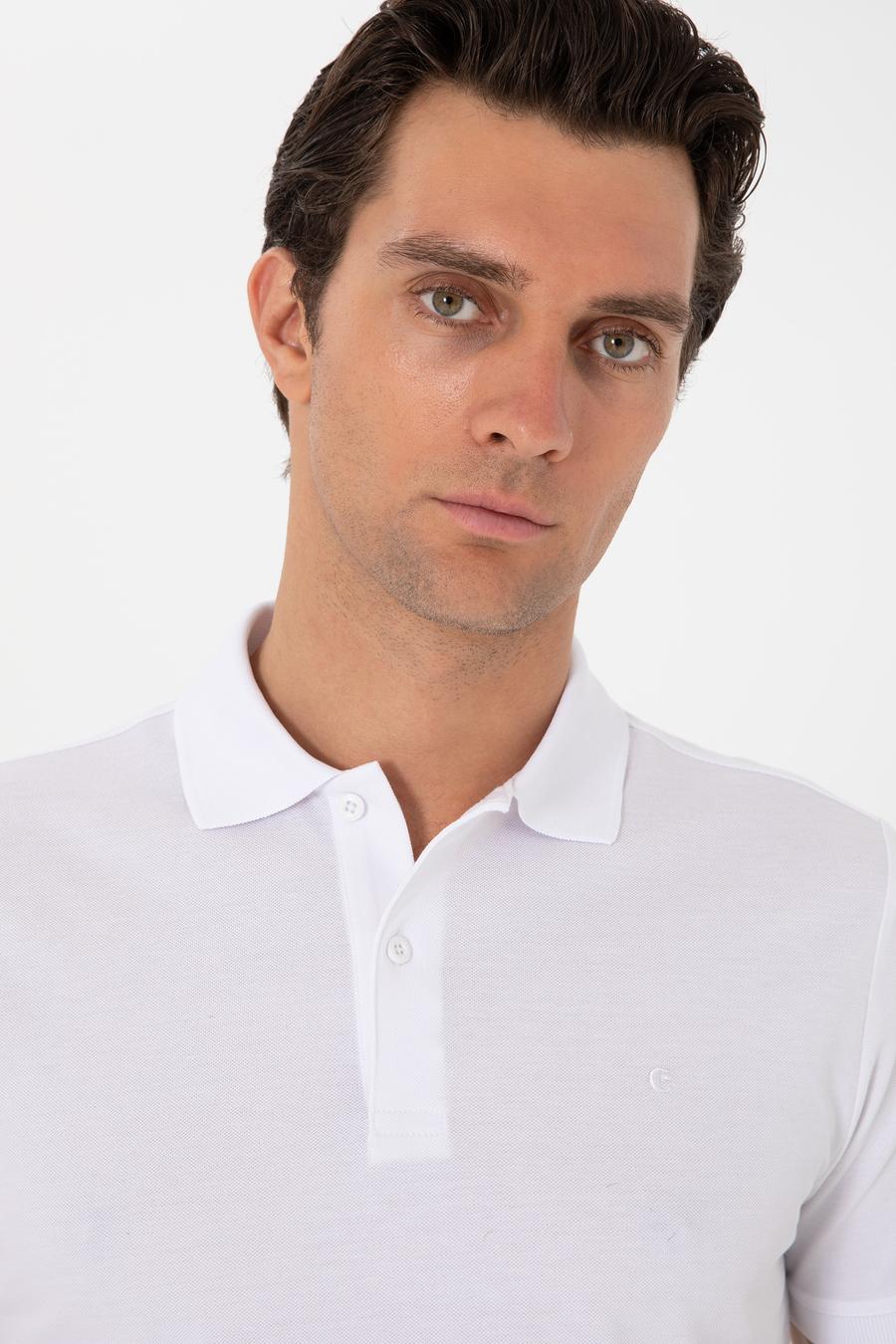Beyaz Slim Fit %100 Pamuk Polo Yaka T-shirt - 50310024030